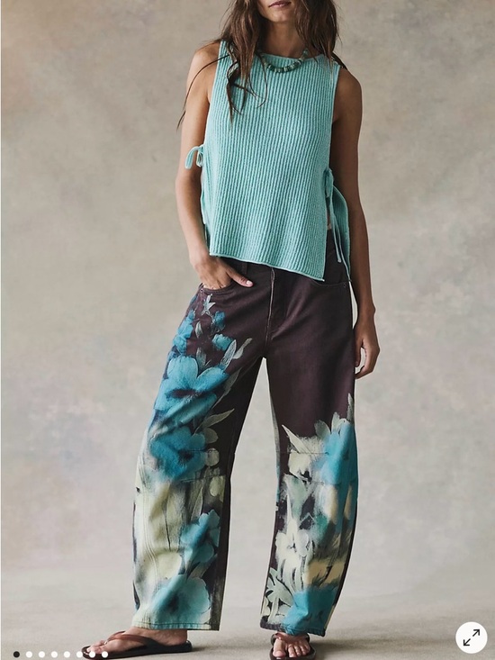 Free People Denim - NWOT We The Free Good Luck Printed Barrel Jeans